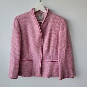 TALBOTS Collection womens tweed blazer size 4 pink pockets wool blend